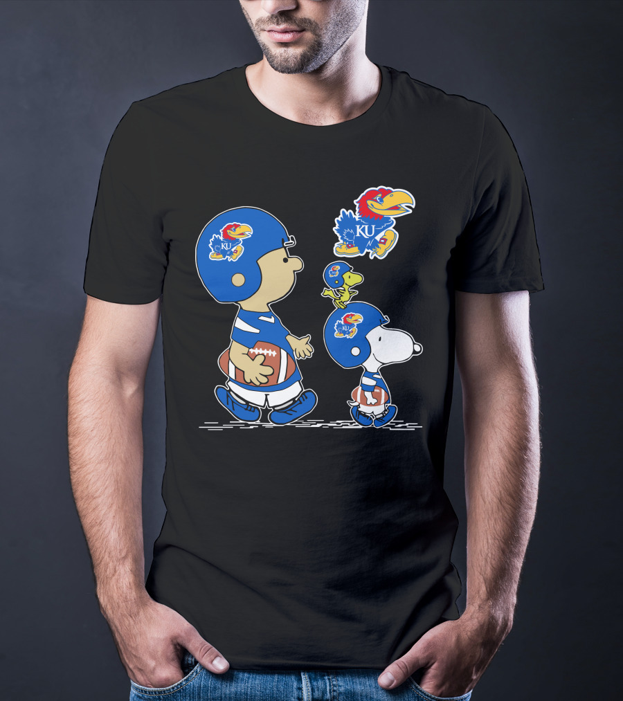 Peanuts Characters Kansas Jayhawks Football Fan Gear T-Shirt