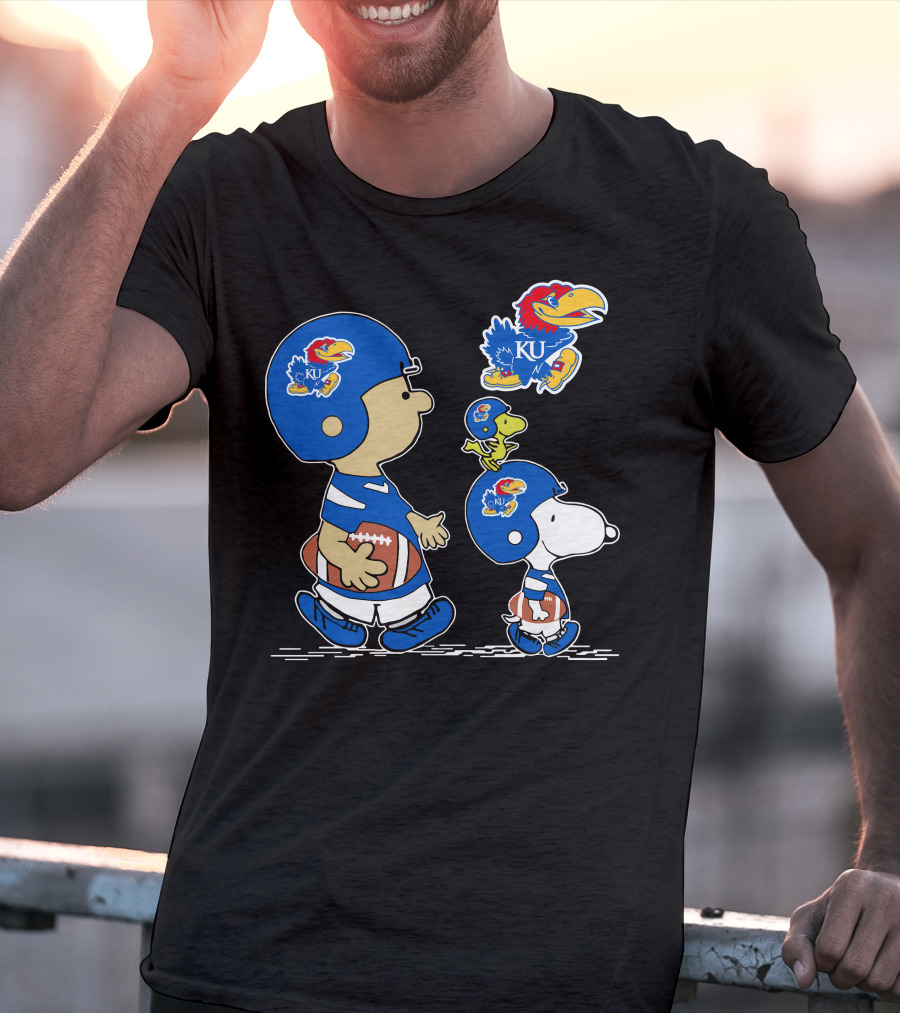Peanuts Characters Kansas Jayhawks Football Fan Gear T-Shirt