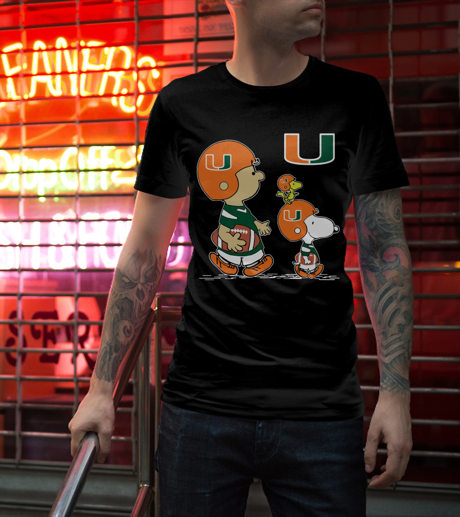 Miami Hurricanes Peanuts Characters Football Team Celebration T-Shirt