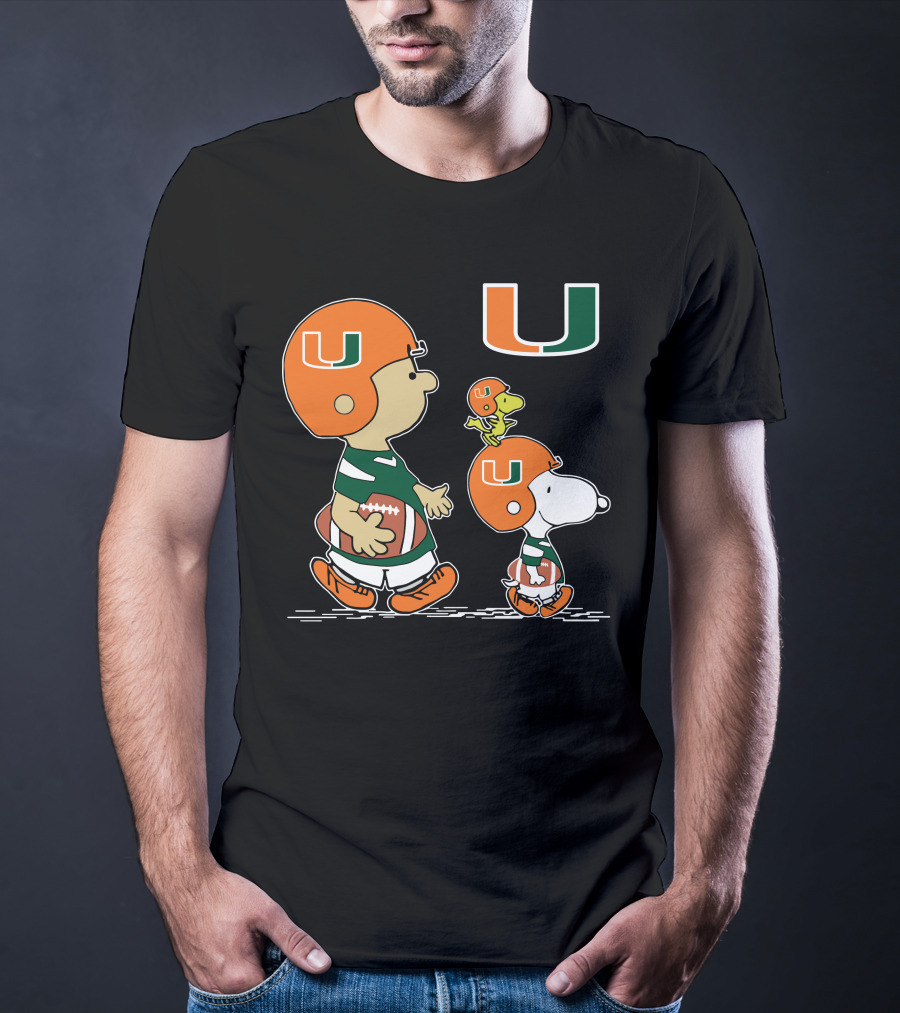 Miami Hurricanes Peanuts Characters Football Team Celebration T-Shirt