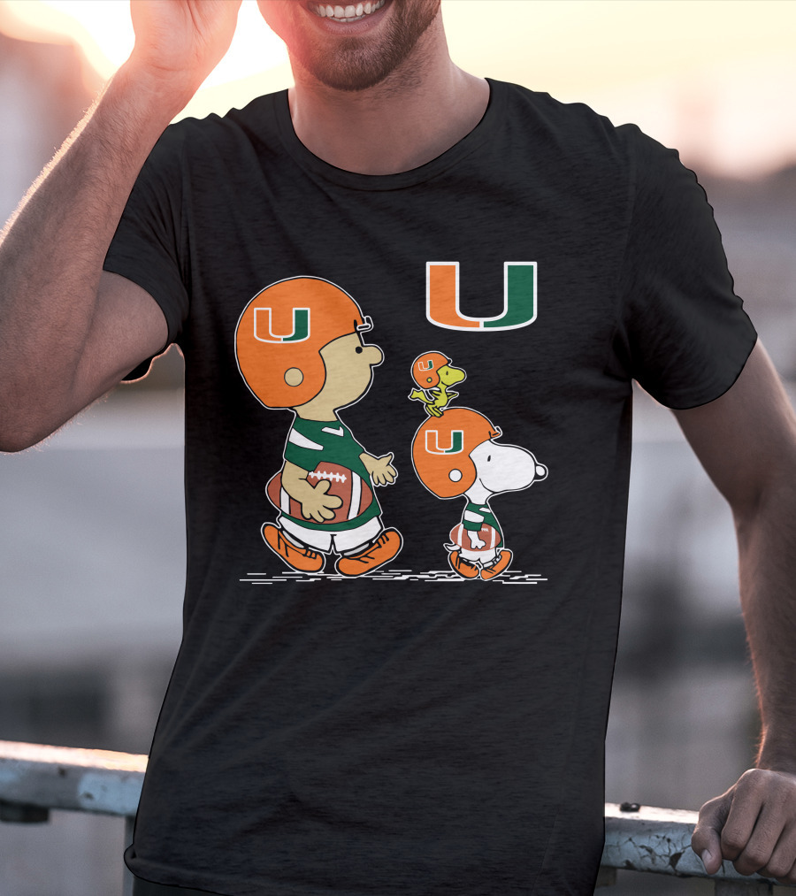 Miami Hurricanes Peanuts Characters Football Team Celebration T-Shirt