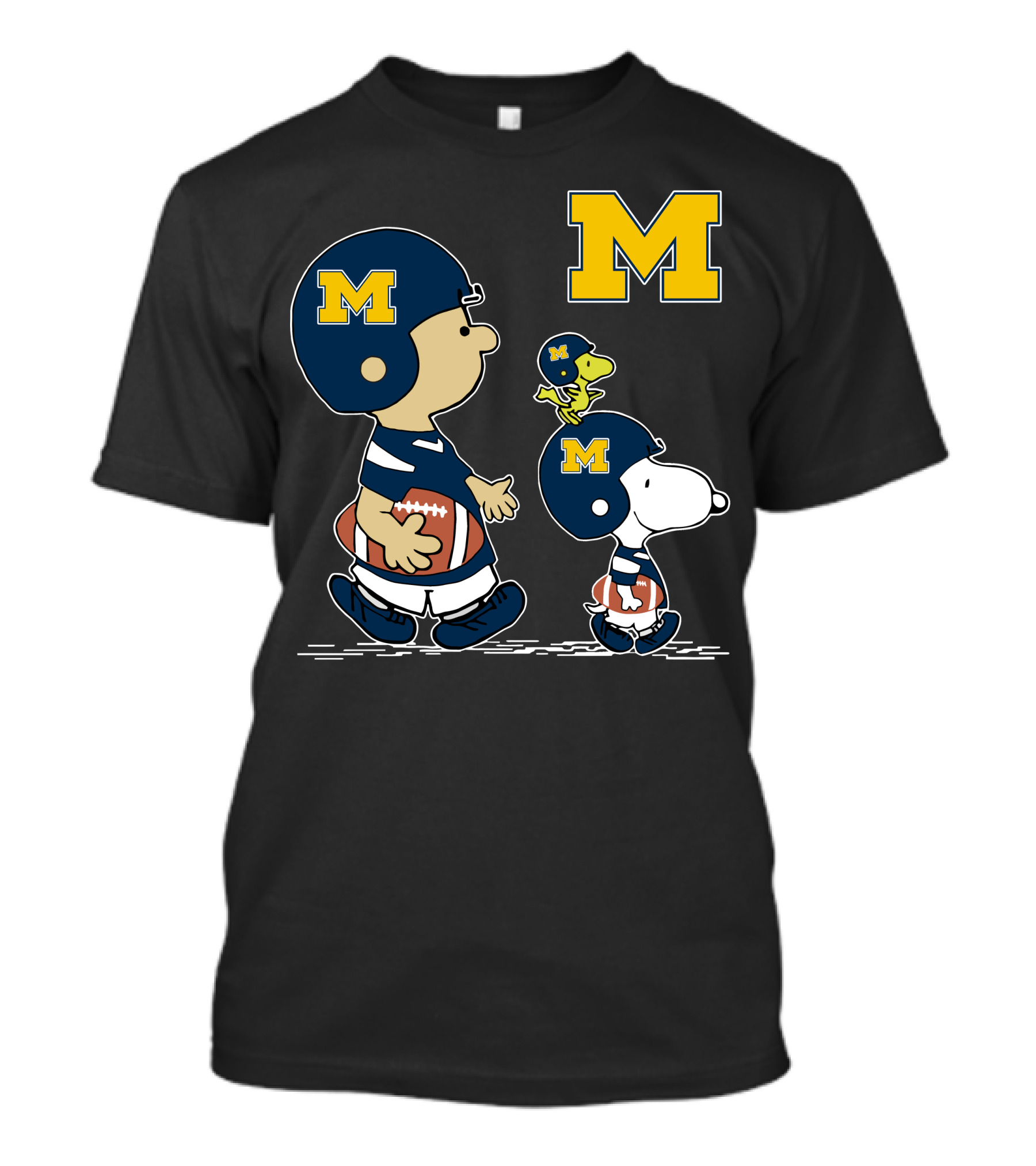 Michigan Wolverines Peanuts Football Characters With Iconic Block M T-Shirt