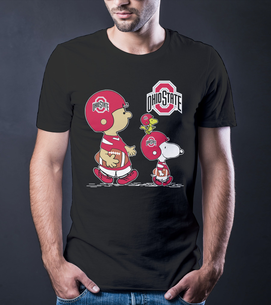 Ohio State Buckeyes Peanuts Characters Football Team Sports Helmet T-Shirt