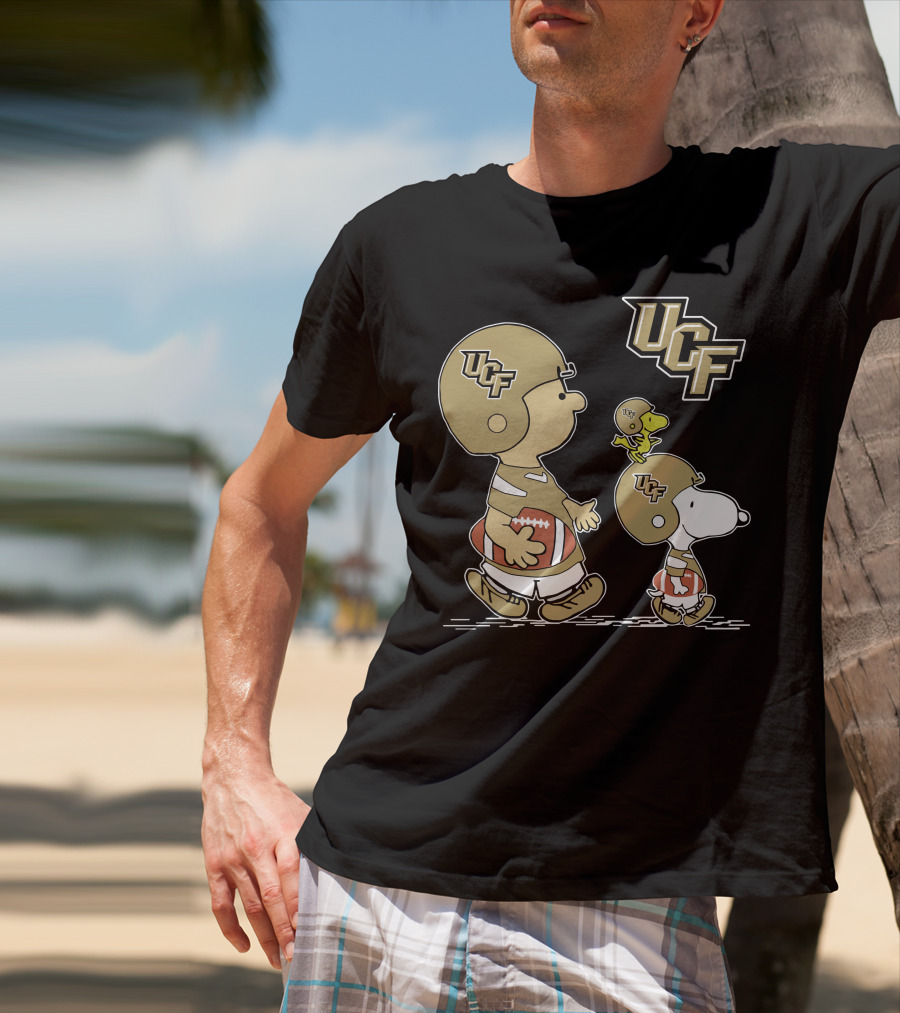 UCF Knights Peanuts Characters In Football Helmets With Woodstock T-Shirt