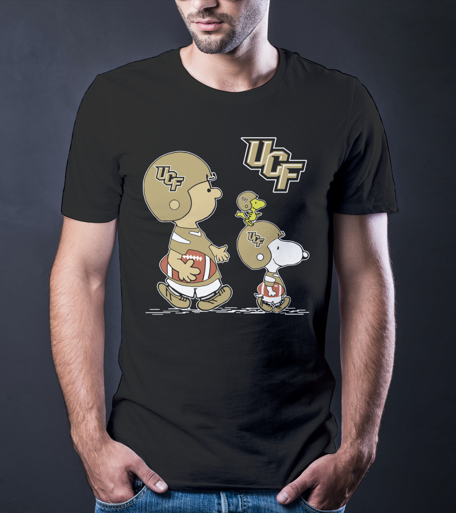 UCF Knights Peanuts Characters In Football Helmets With Woodstock T-Shirt