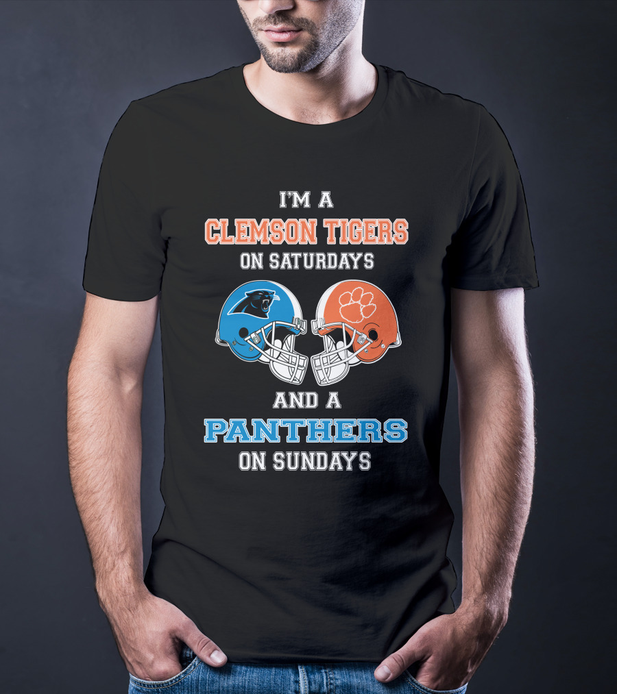 I'm A Clemson Tigers On Saturdays And A Panthers On Sundays Football Helmets T-Shirt