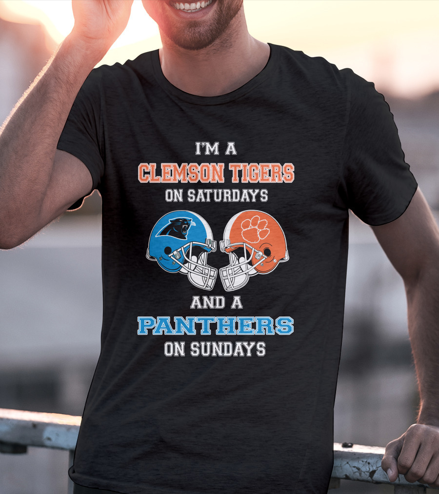 I'm A Clemson Tigers On Saturdays And A Panthers On Sundays Football Helmets T-Shirt