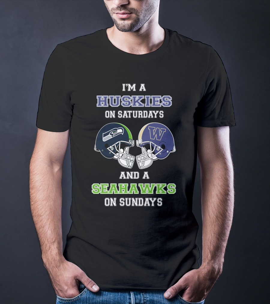 I'm A Huskies On Saturdays And A Seahawks On Sundays Football Fans Helmet T-Shirt
