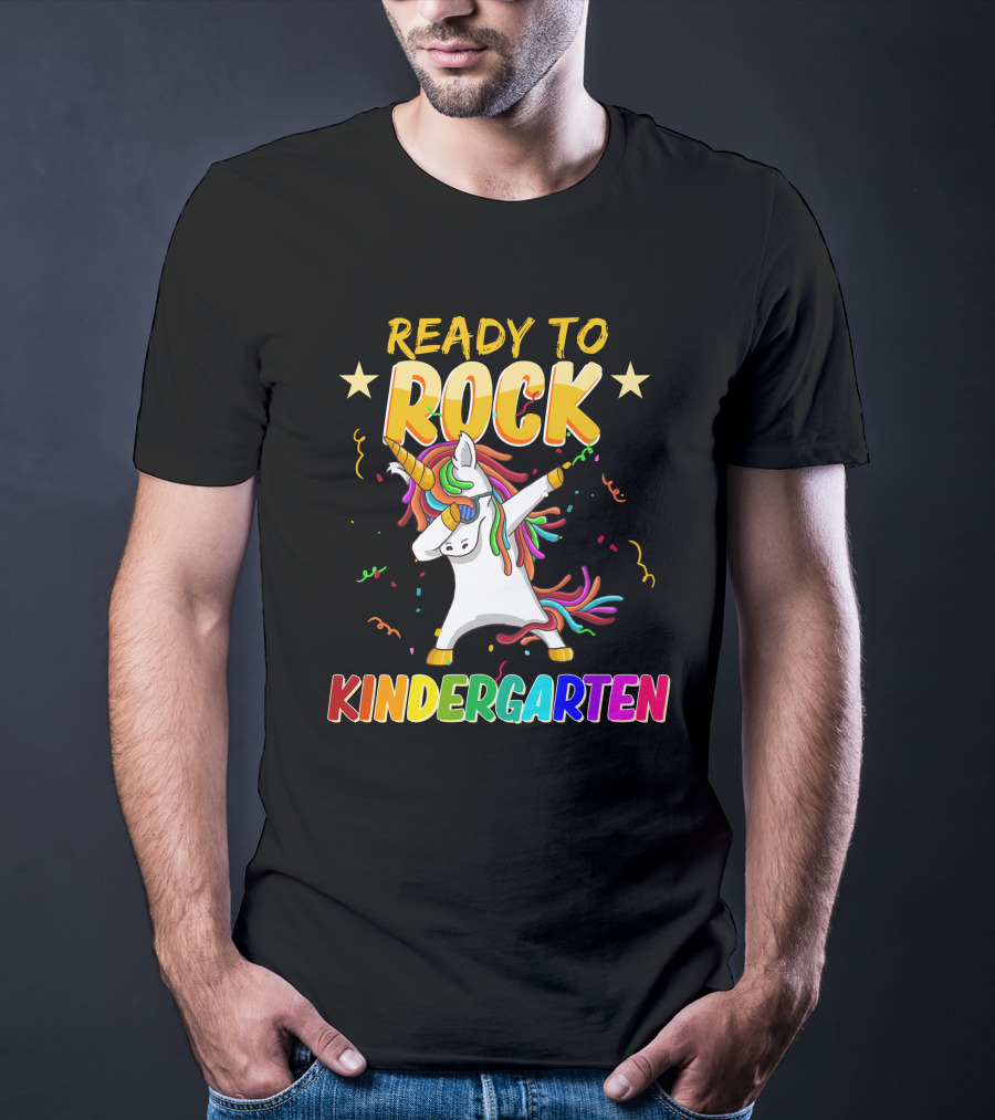 Ready To Rock Kindergarten With Dabbing Unicorn And Stars T-Shirt