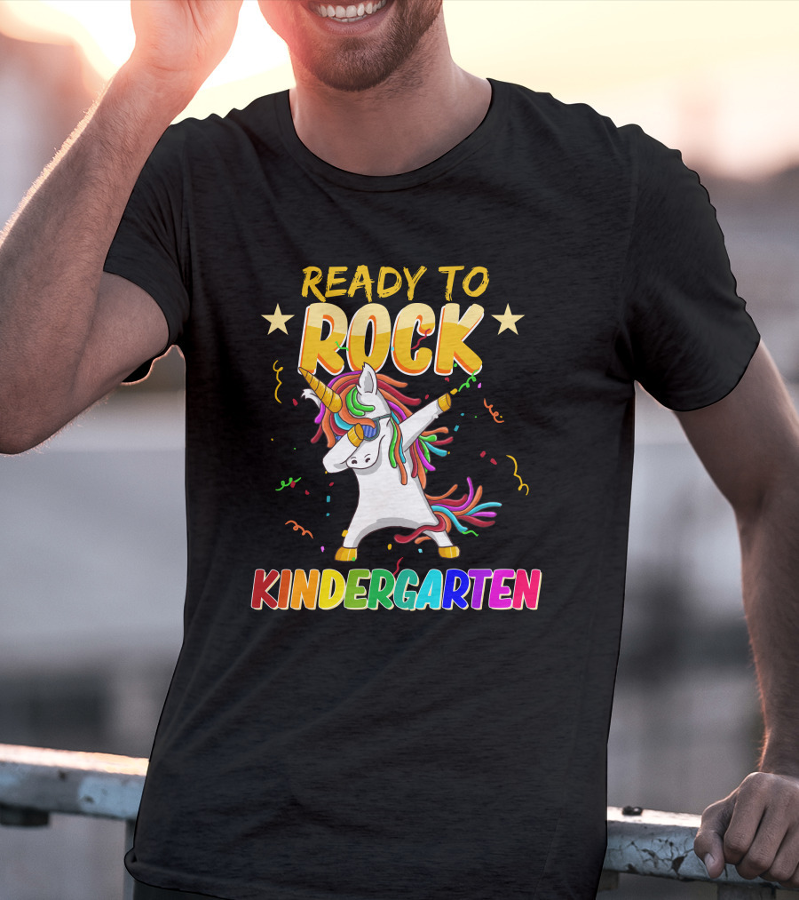Ready To Rock Kindergarten With Dabbing Unicorn And Stars T-Shirt
