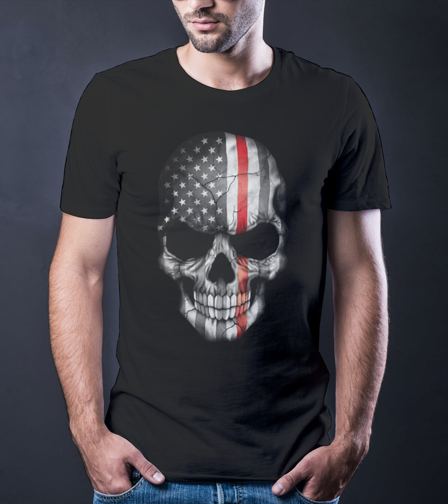 American Flag Skull With Red Stripe T-Shirt
