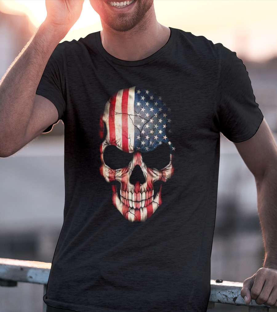 American Flag Skull Usa Stars And Stripes T-Shirt