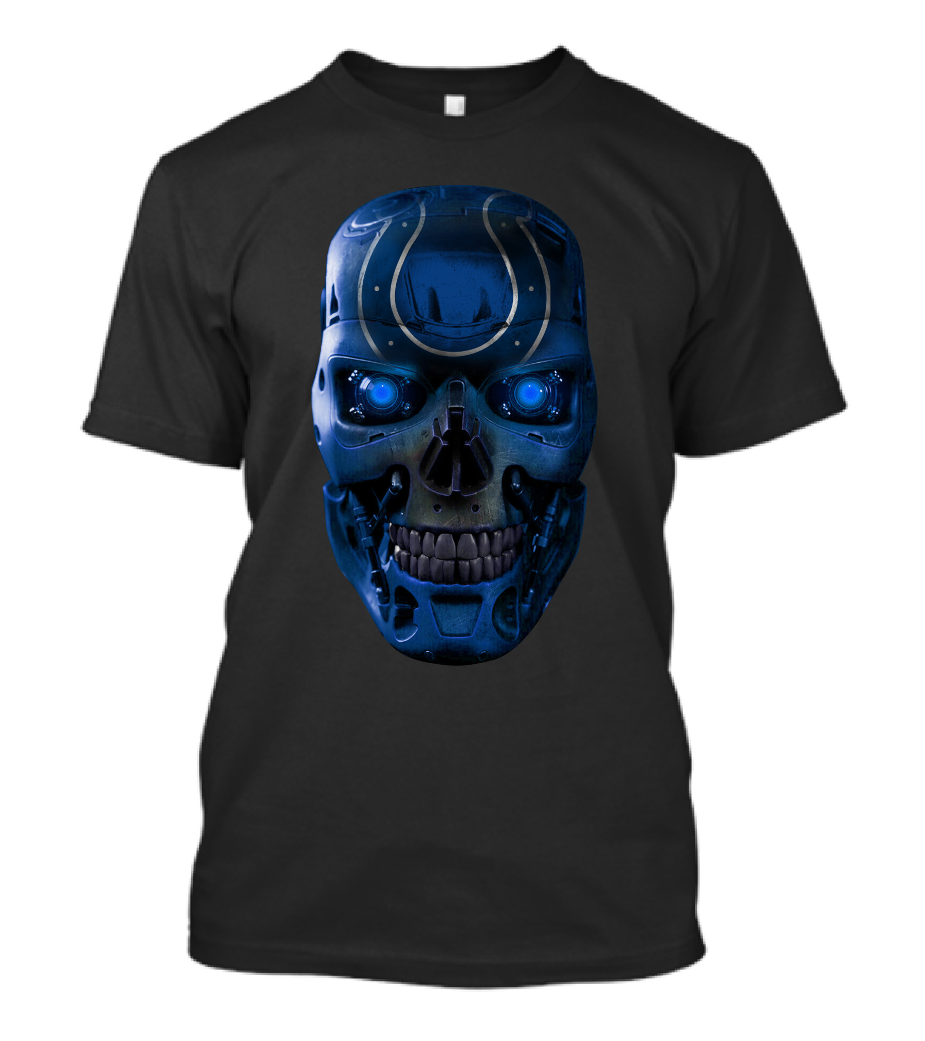 Blue Skull Colts Mechanized Face With Glowing Eyes T-Shirt