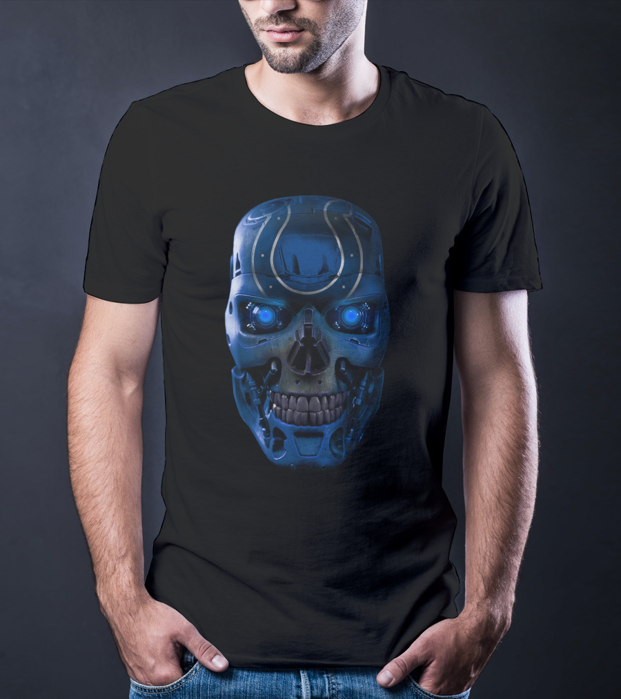 Blue Skull Colts Mechanized Face With Glowing Eyes T-Shirt