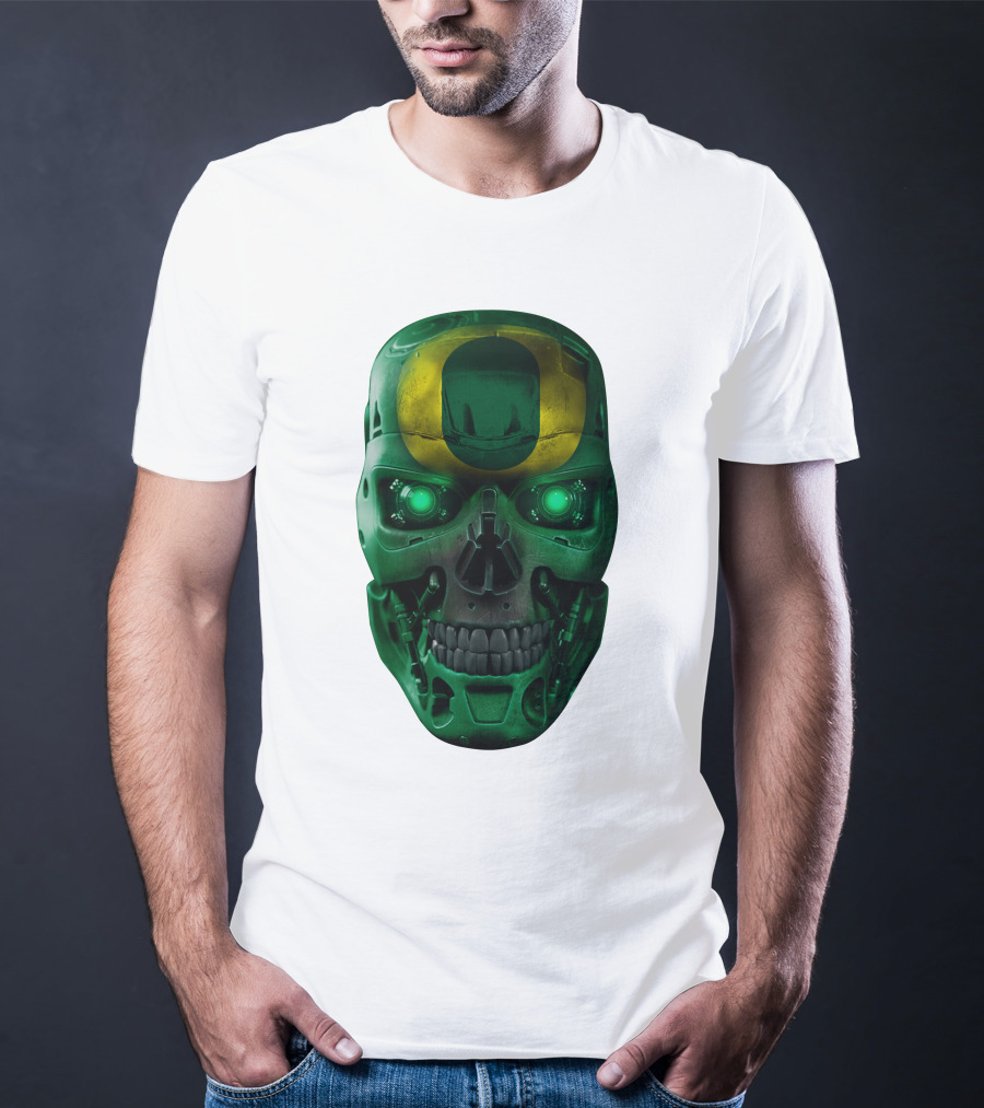Oregon Ducks Skull Robot Green Neon Eyes T-Shirt