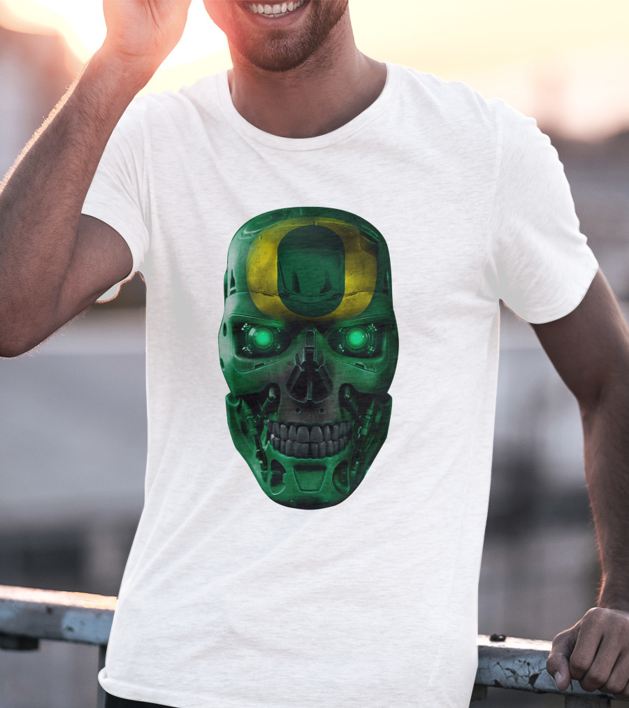 Oregon Ducks Skull Robot Green Neon Eyes T-Shirt