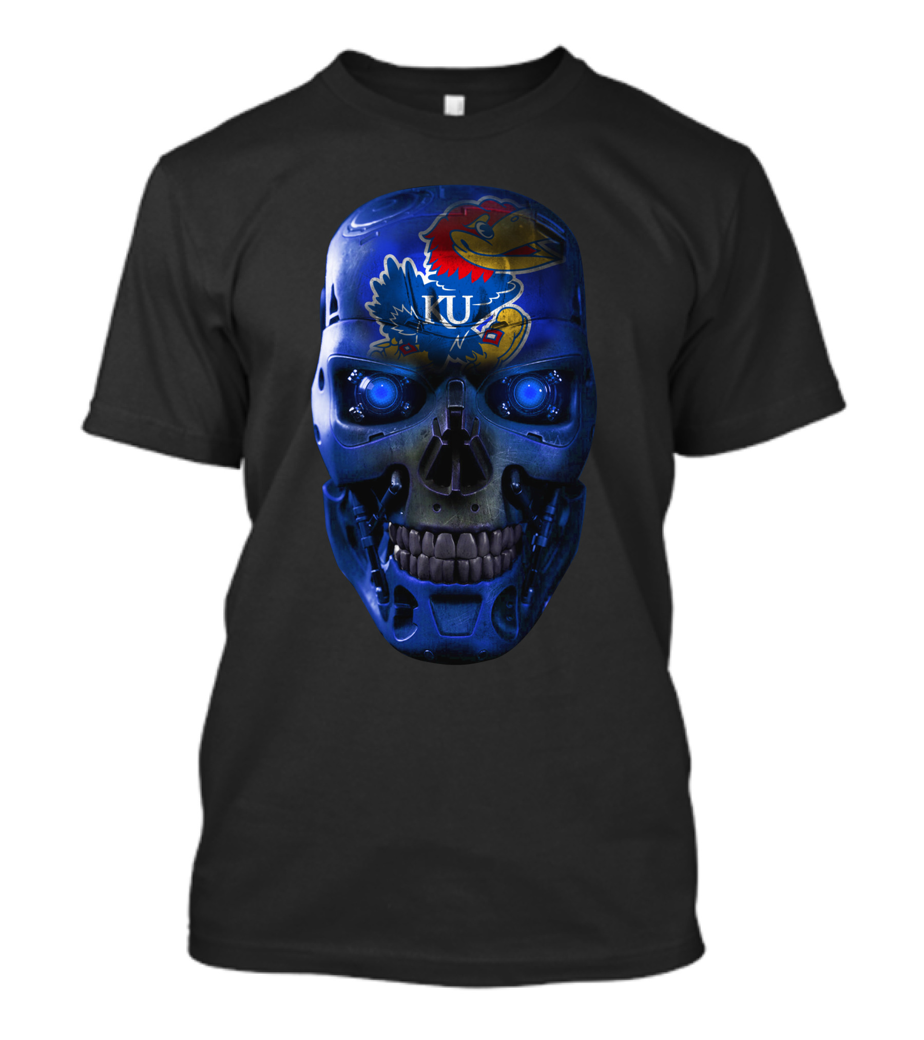 SKULL JAYHAWKS UNIVERSITY OF KANSAS ROBOT FACE T-Shirt