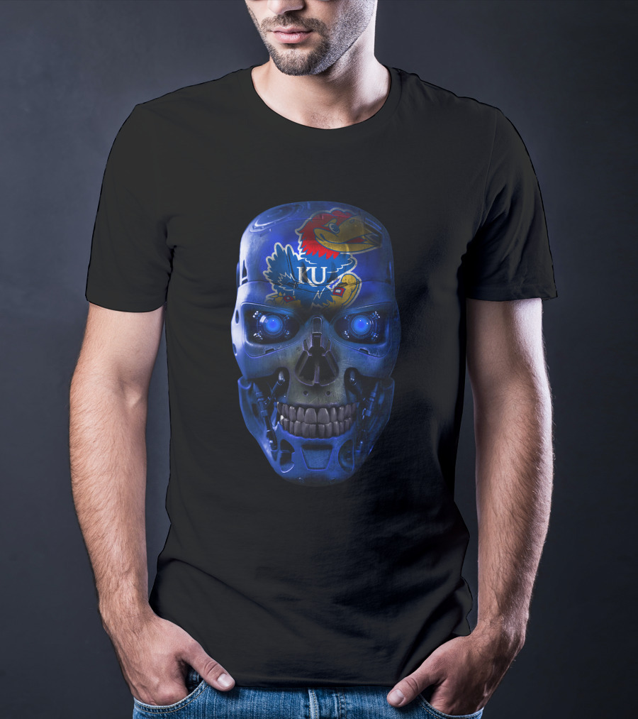 SKULL JAYHAWKS UNIVERSITY OF KANSAS ROBOT FACE T-Shirt