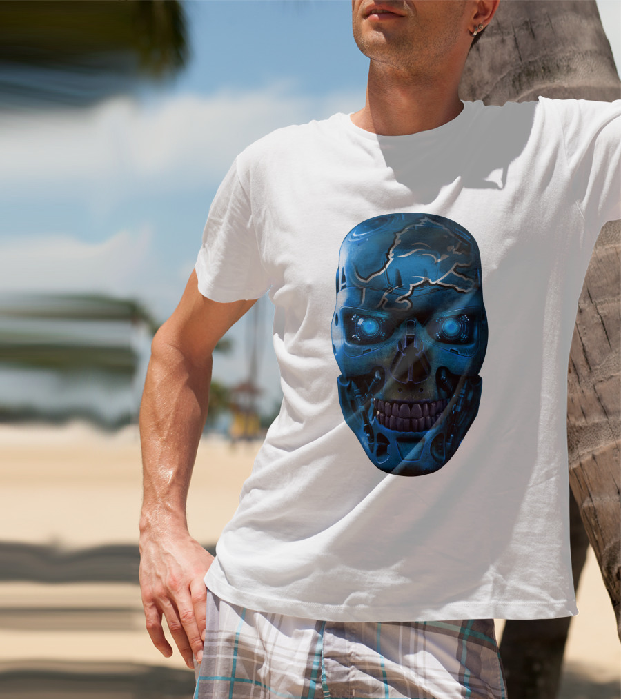 Detroit Lions Cyber Skull T-Shirt