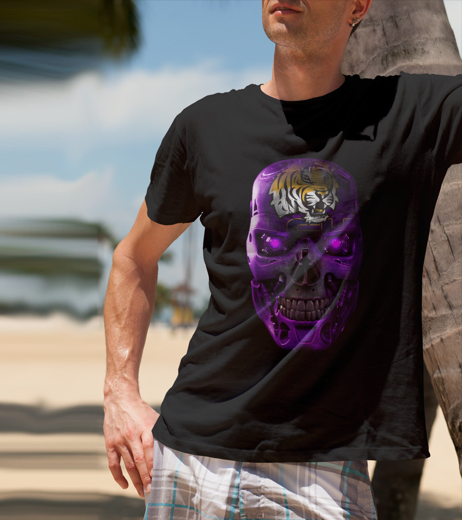 LSU Tigers Skull With Purple Cybernetic T-Shirt