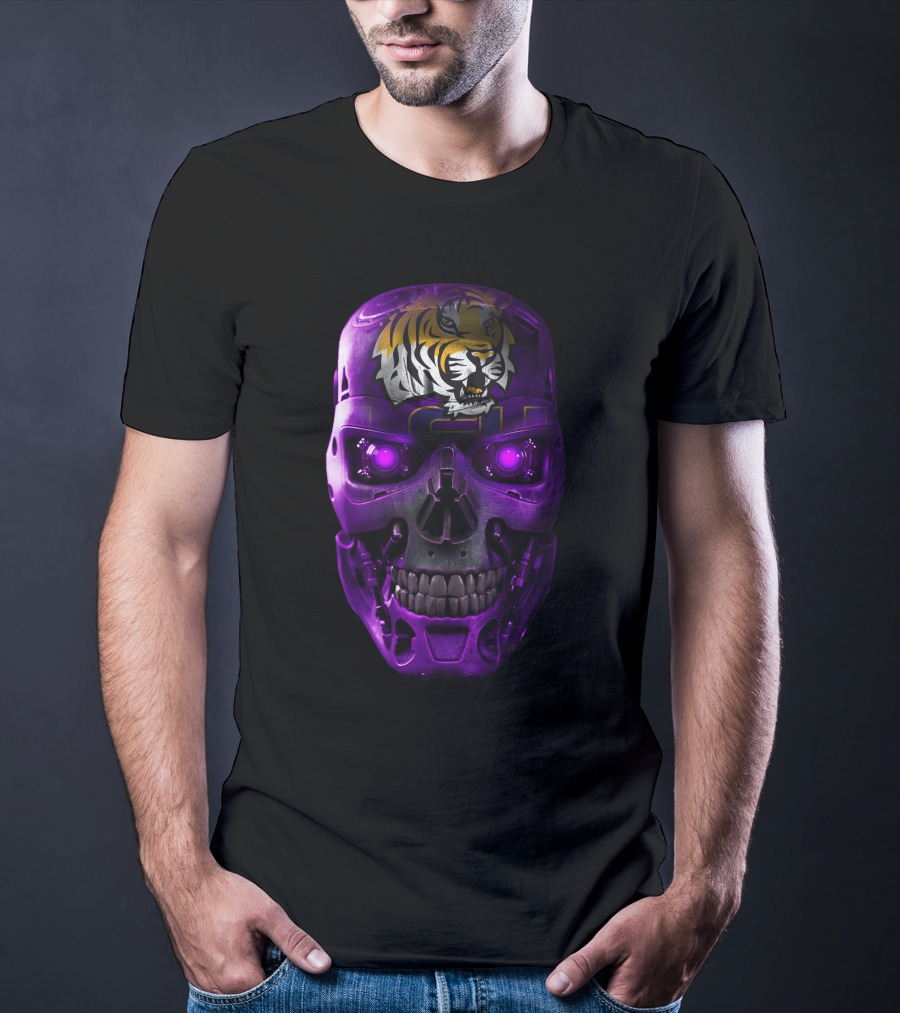 LSU Tigers Skull With Purple Cybernetic T-Shirt