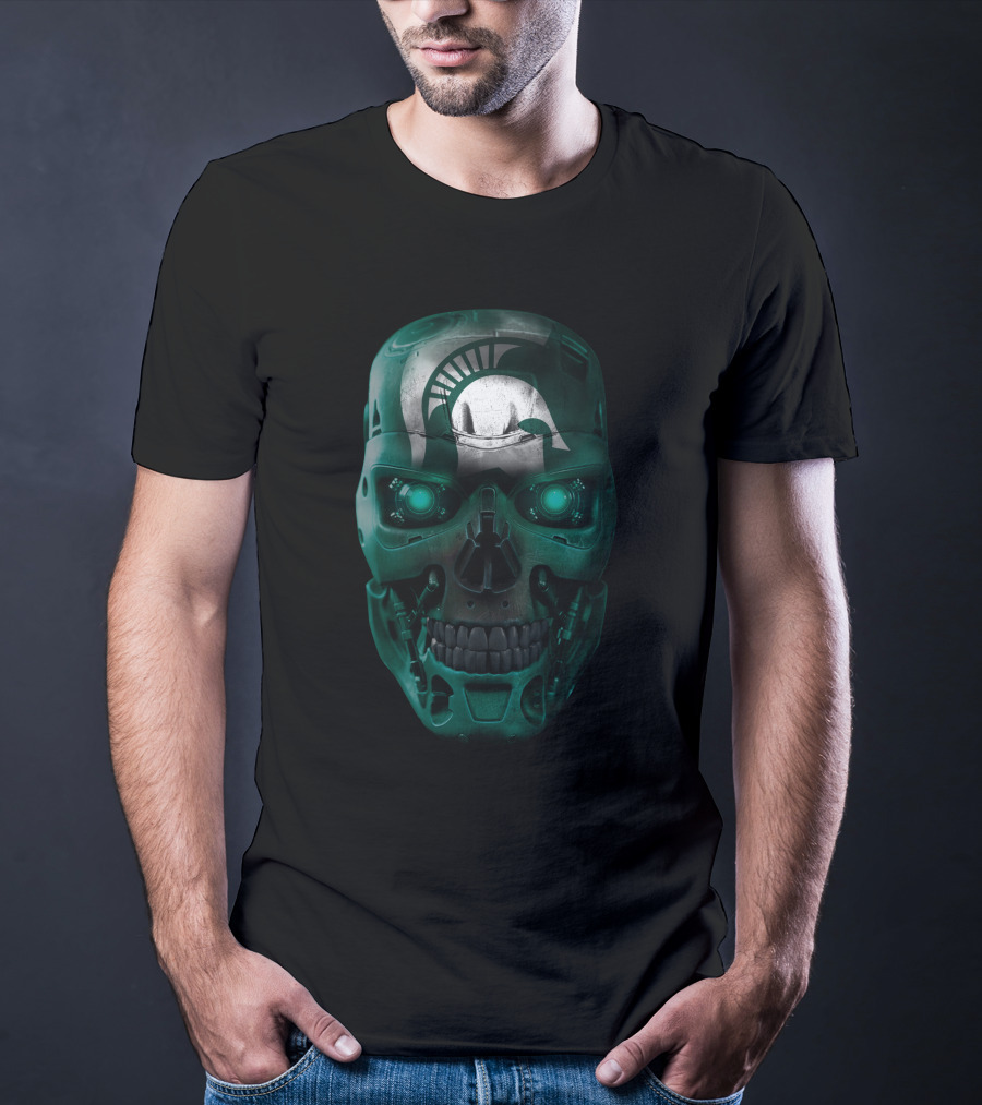 Spartan Helmet Skull Design With Futuristic Elements T-Shirt