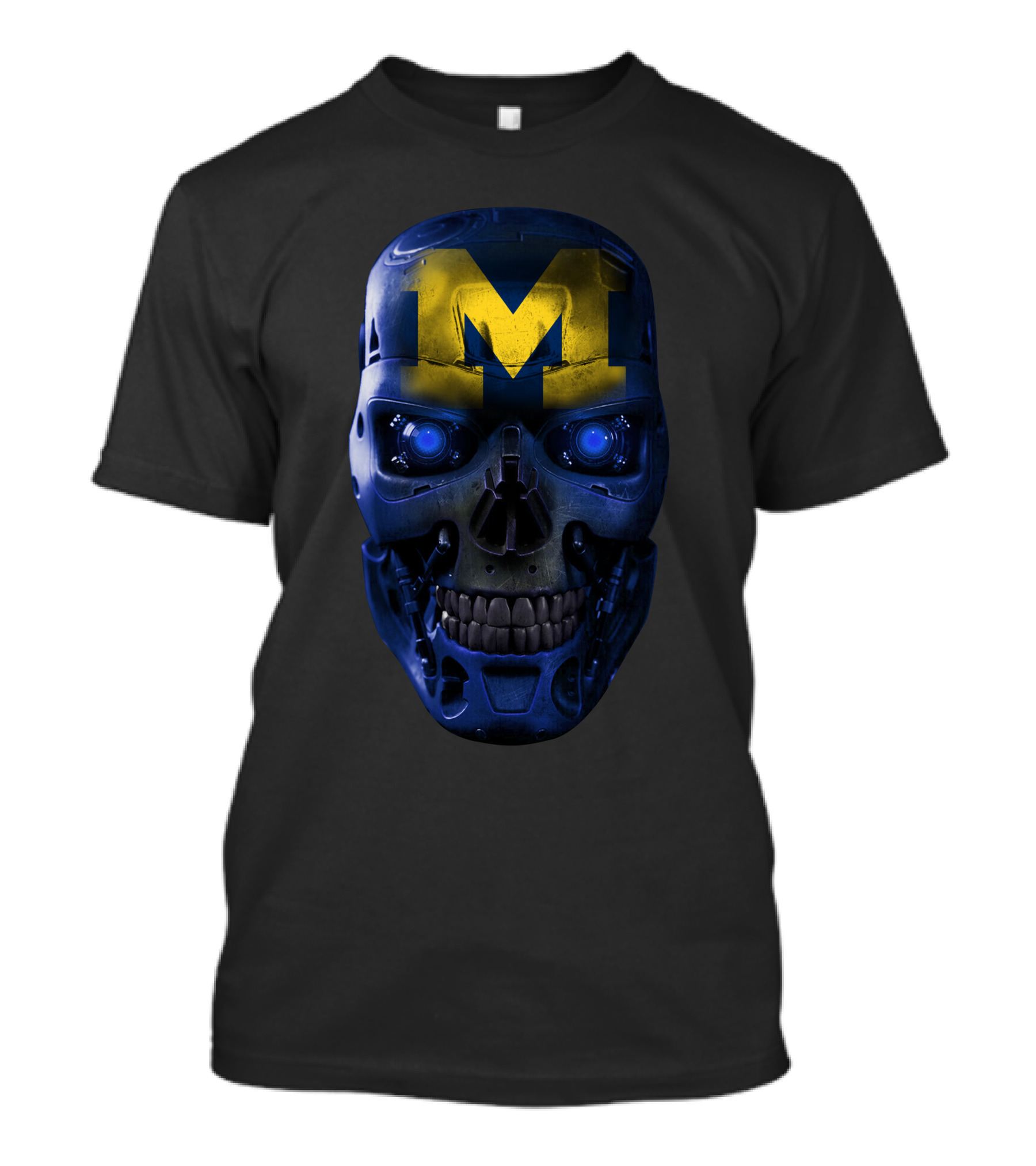 M Skull Wolverines Mech Cyborg Blue And Yellow T-Shirt