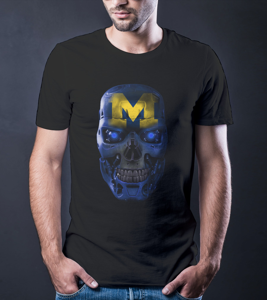 M Skull Wolverines Mech Cyborg Blue And Yellow T-Shirt
