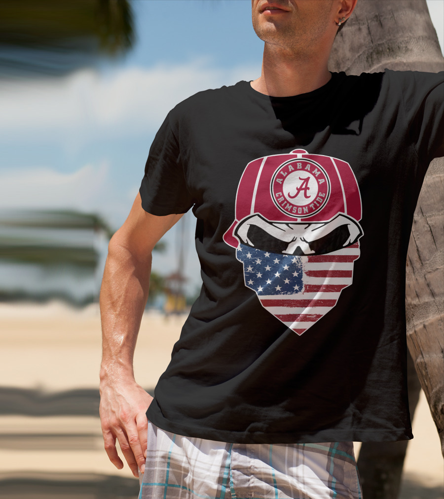 Alabama Crimson Tide Skull American Flag Bandana T-Shirt