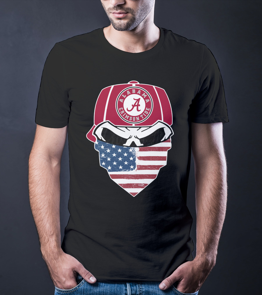 Alabama Crimson Tide Skull American Flag Bandana T-Shirt