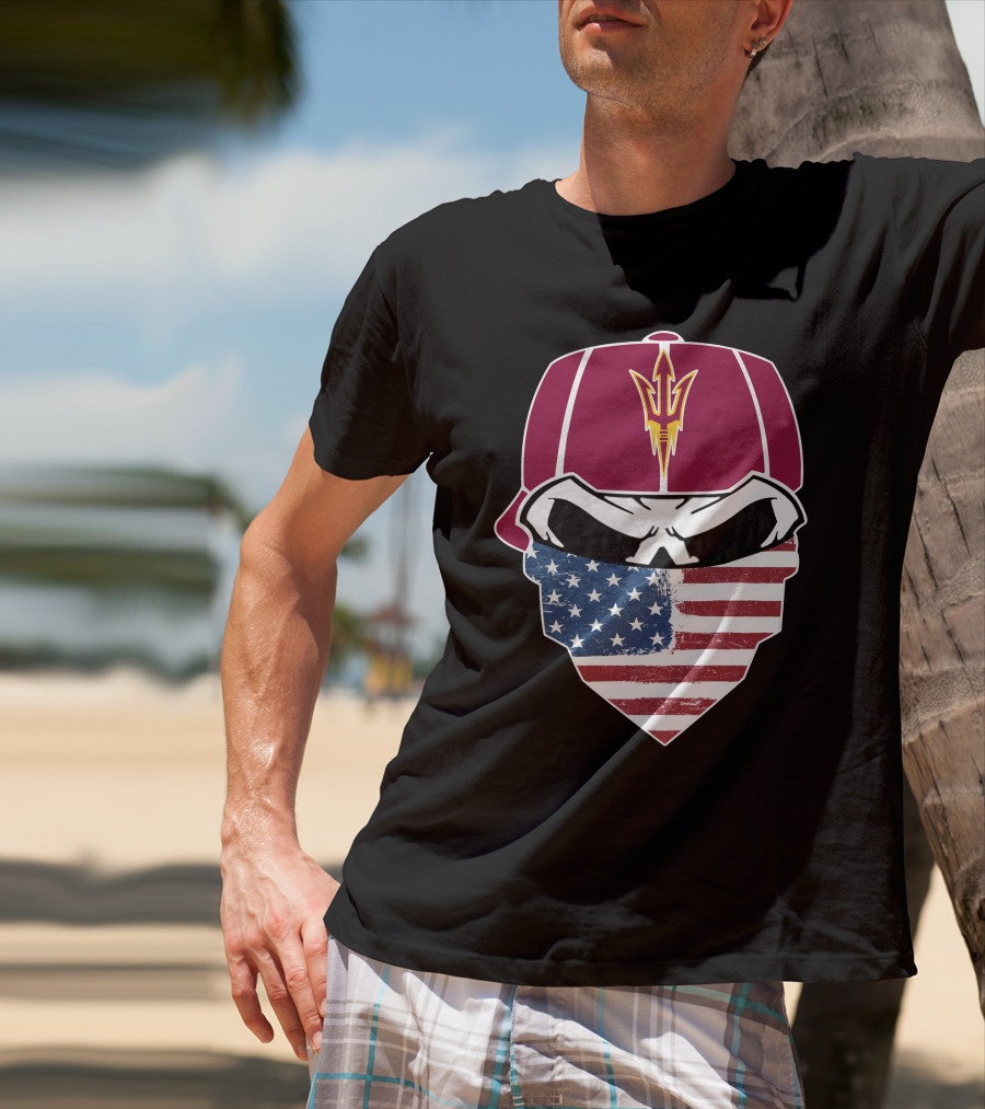 Arizona State Skulls American Flag Bandana Maroon Hat Trident T-Shirt