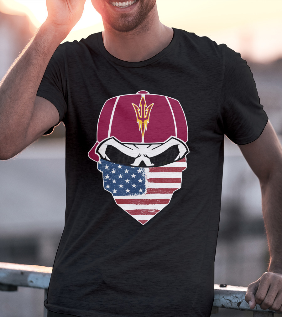 Arizona State Skulls American Flag Bandana Maroon Hat Trident T-Shirt