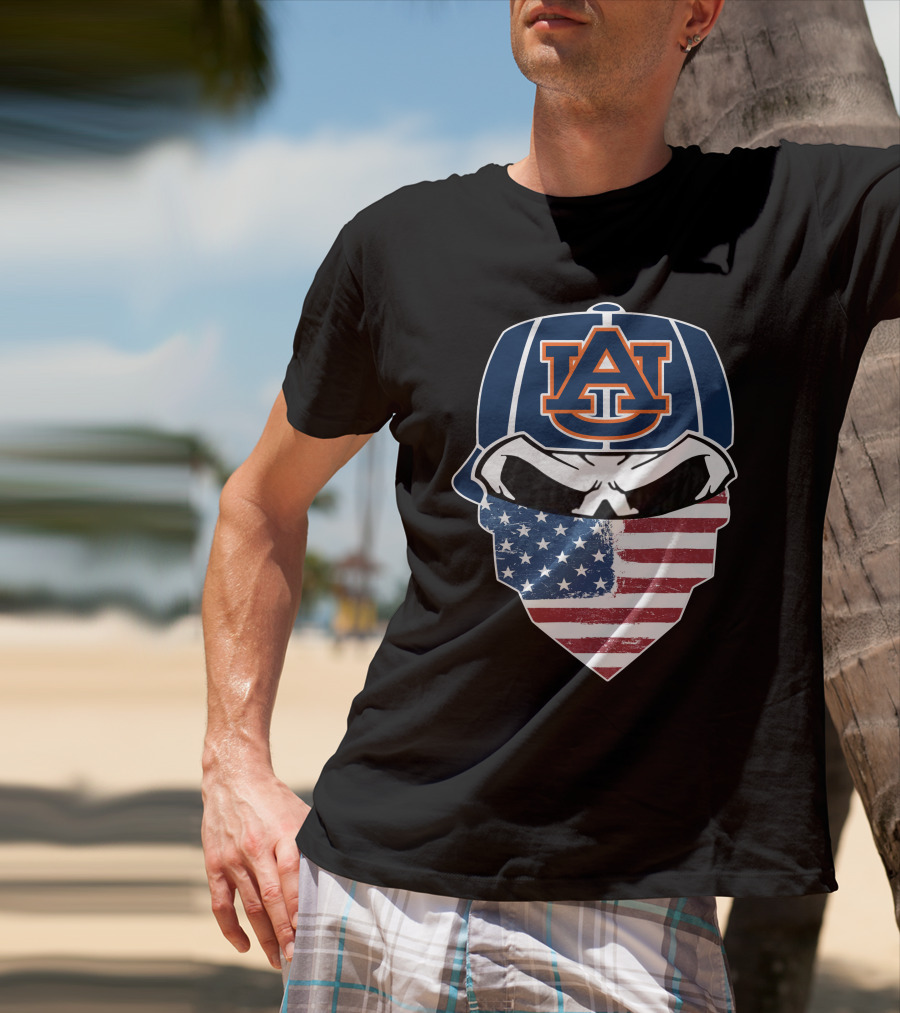 Auburn Tigers Skull USA Flag Bandana T-Shirt