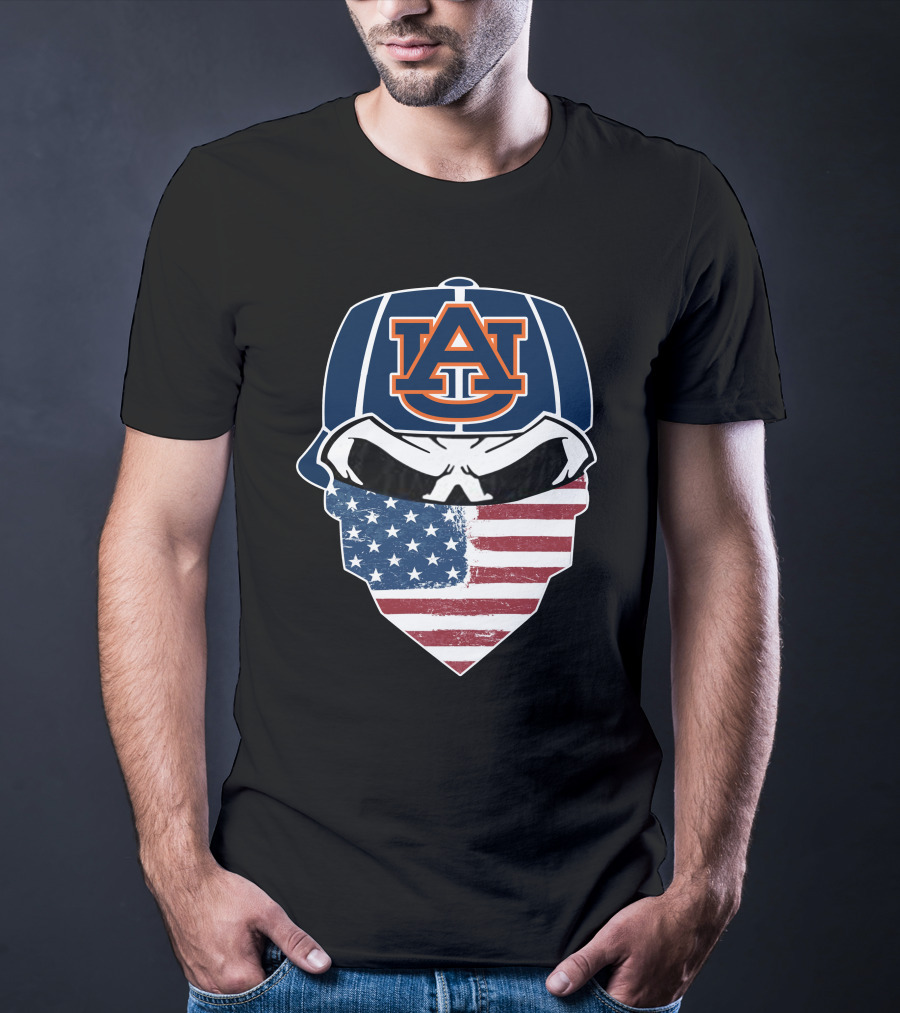 Auburn Tigers Skull USA Flag Bandana T-Shirt