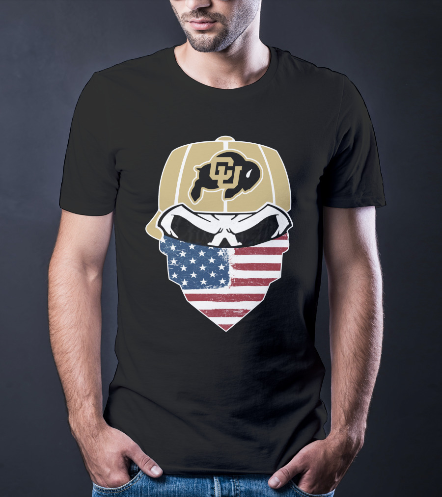COLORADO BUFFALOES Skuls American Flag Face Buffalo T-Shirt