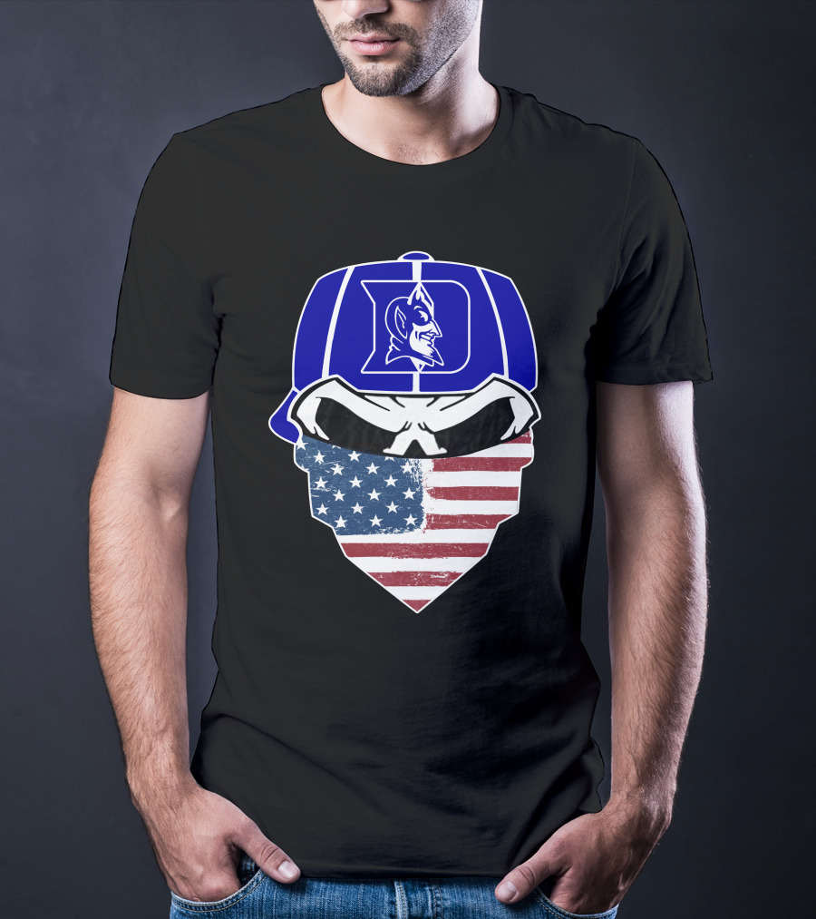 Duke Blue Devils Skulls American Flag Logo Cap Face Mask T-Shirt