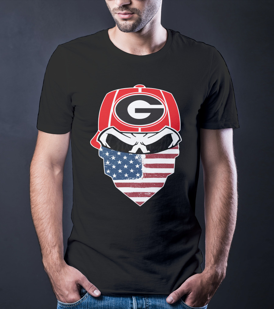 Georgia Bulldogs Skulls American Flag Bandana T-Shirt