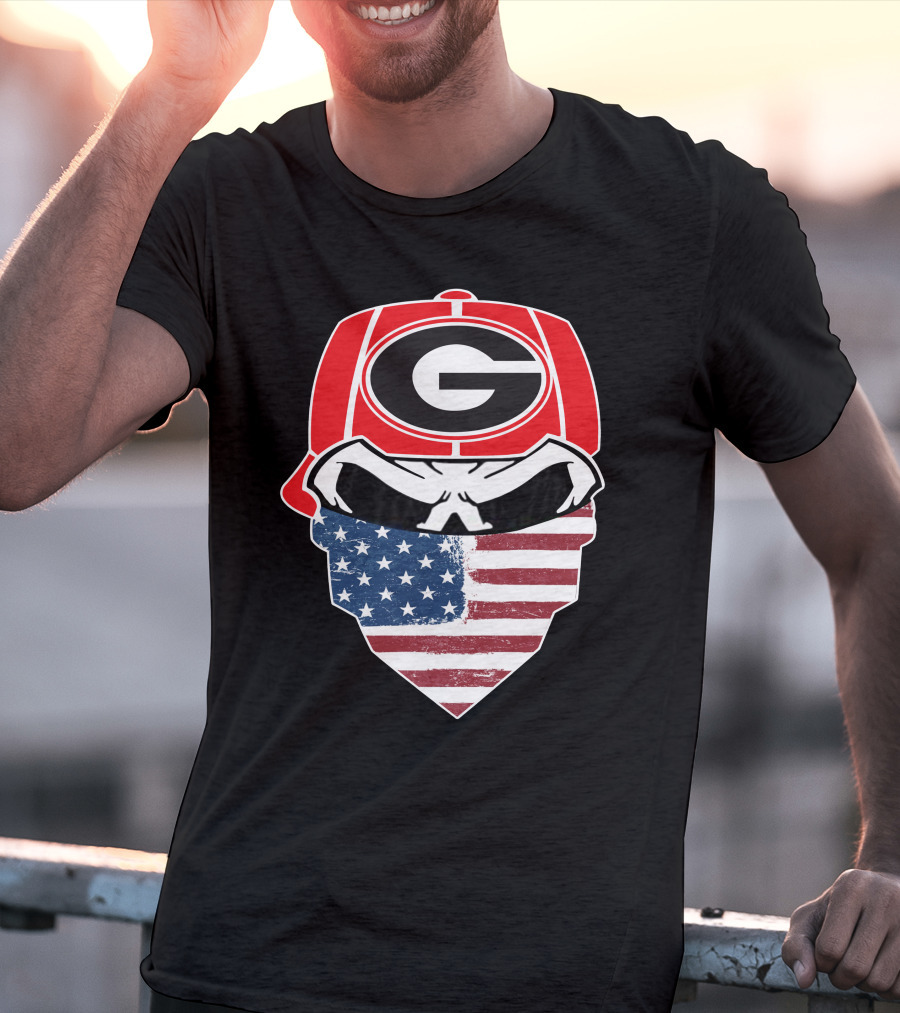 Georgia Bulldogs Skulls American Flag Bandana T-Shirt