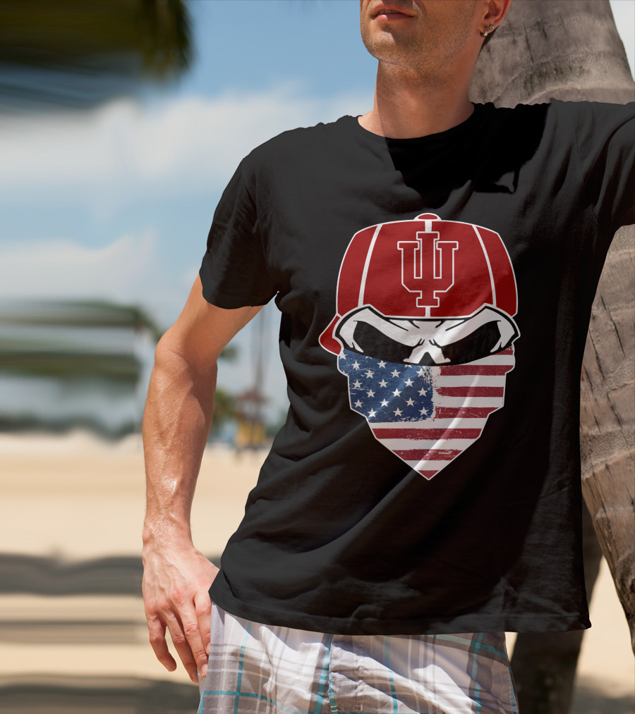 Indiana Hoosiers Skuls American Flag Bandana T-Shirt