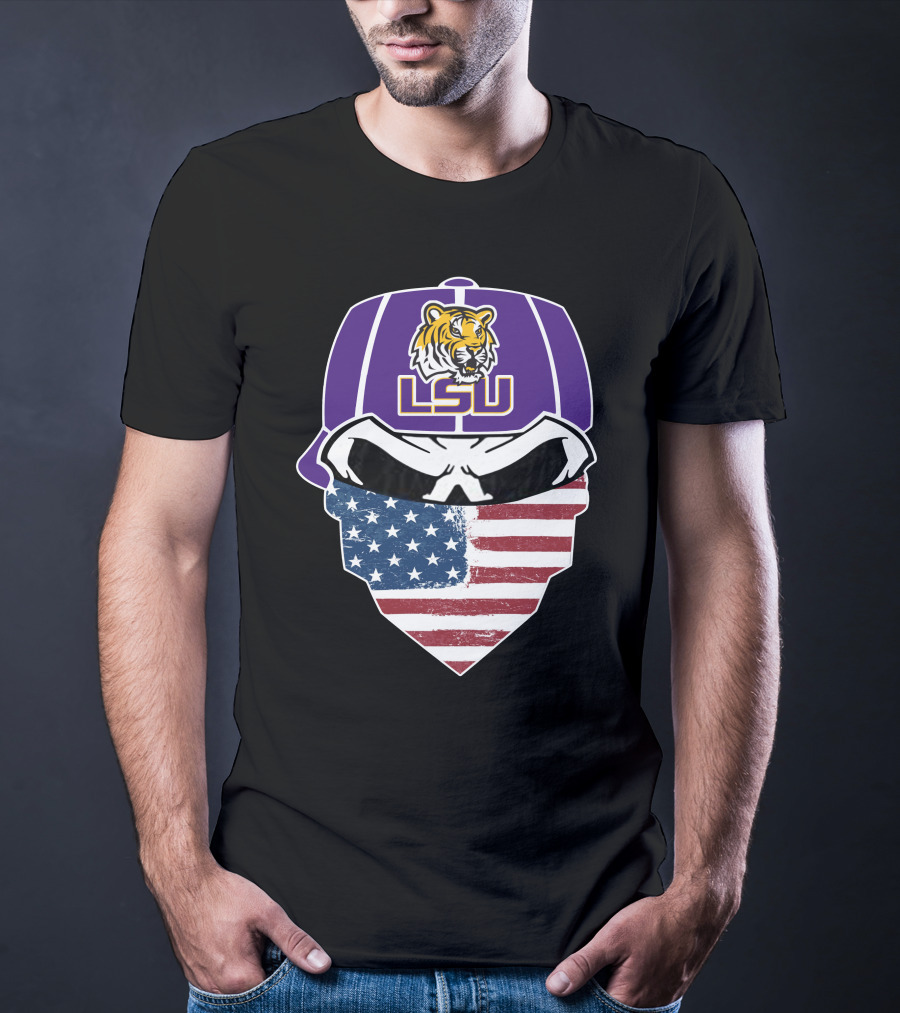 LSU Tigers Skull American Flag Bandana T-Shirt