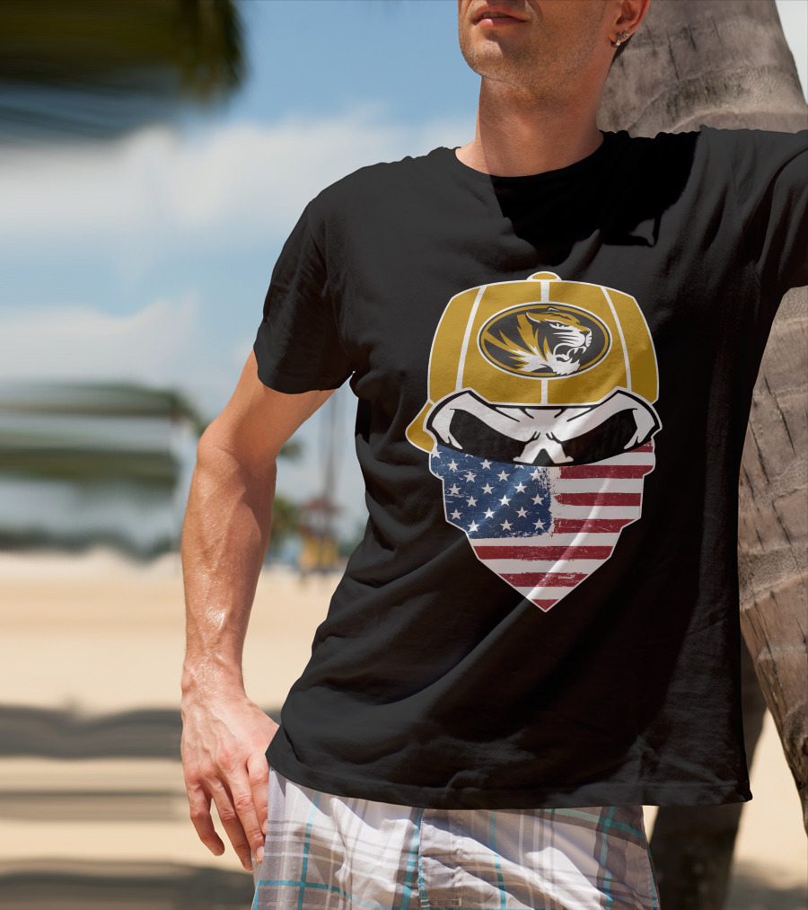 Missouri Tigers Skull American Flag Bandana T-Shirt