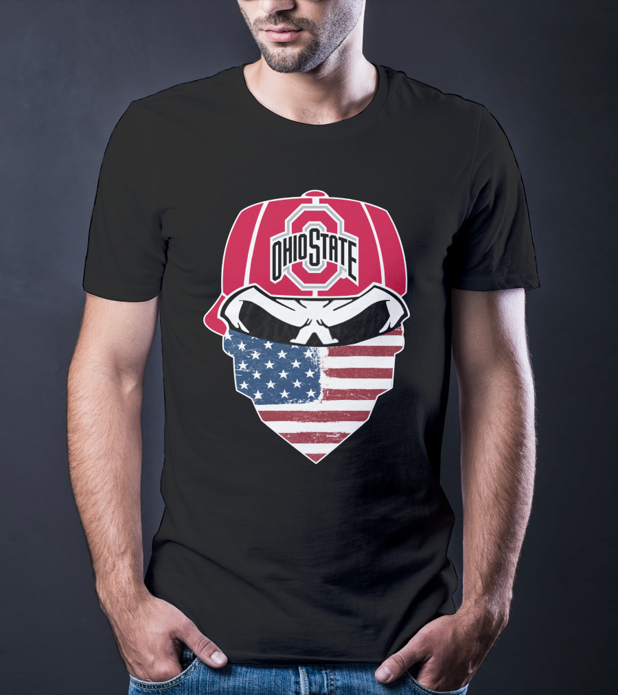 Ohio State Buckeyes Skull American Flag Bandana T-Shirt
