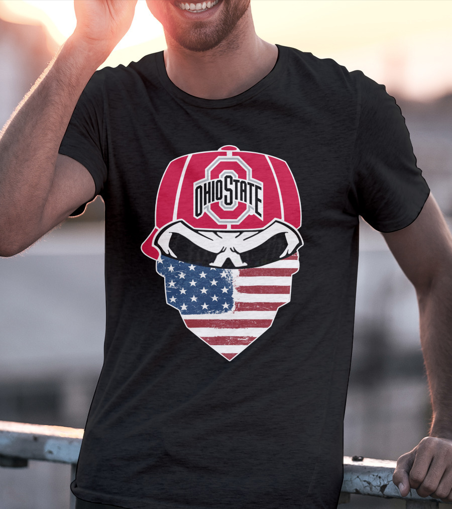 Ohio State Buckeyes Skull American Flag Bandana T-Shirt