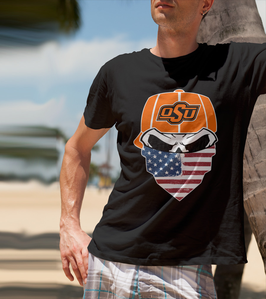 Oklahoma State OSU Skull American Flag Bandana T-Shirt