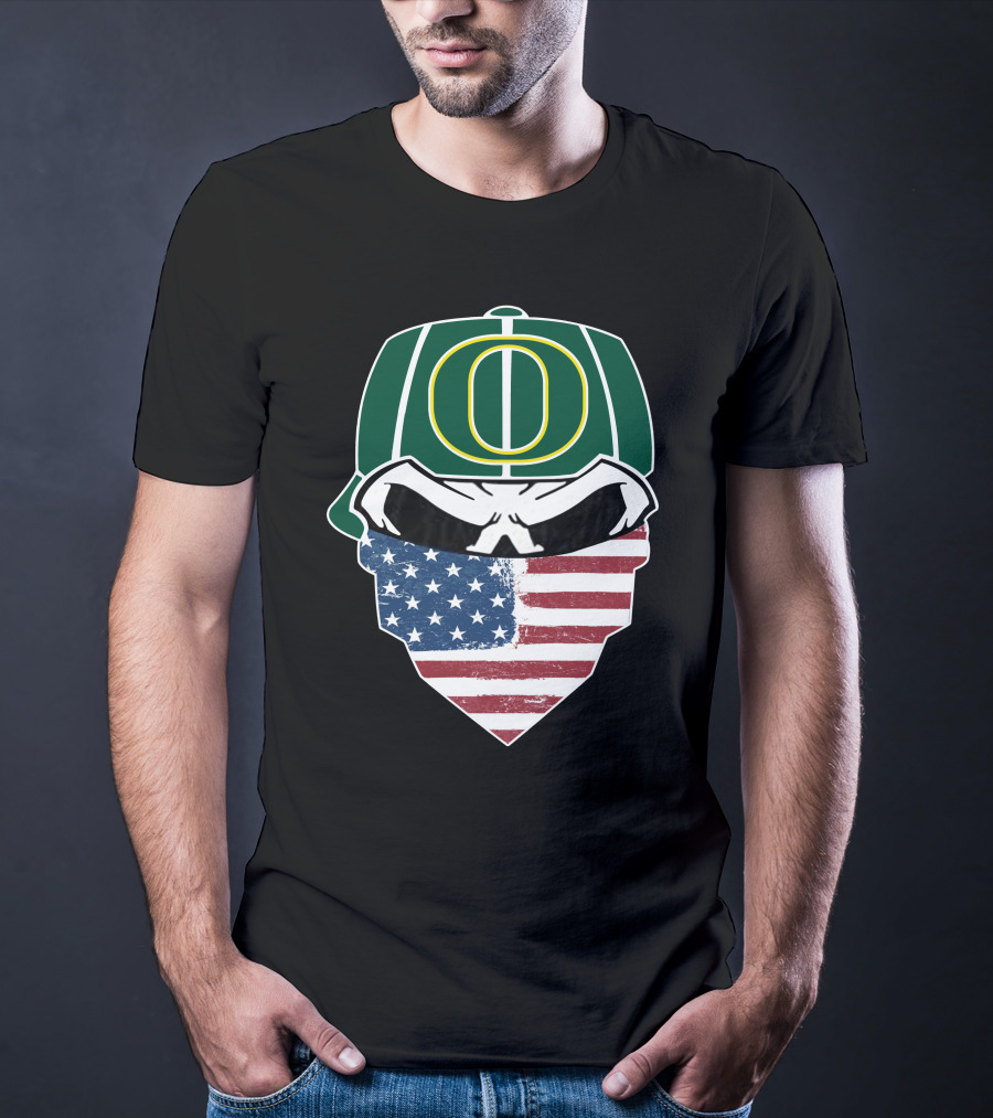 Oregon Ducks Skulls American Flag Mask T-Shirt