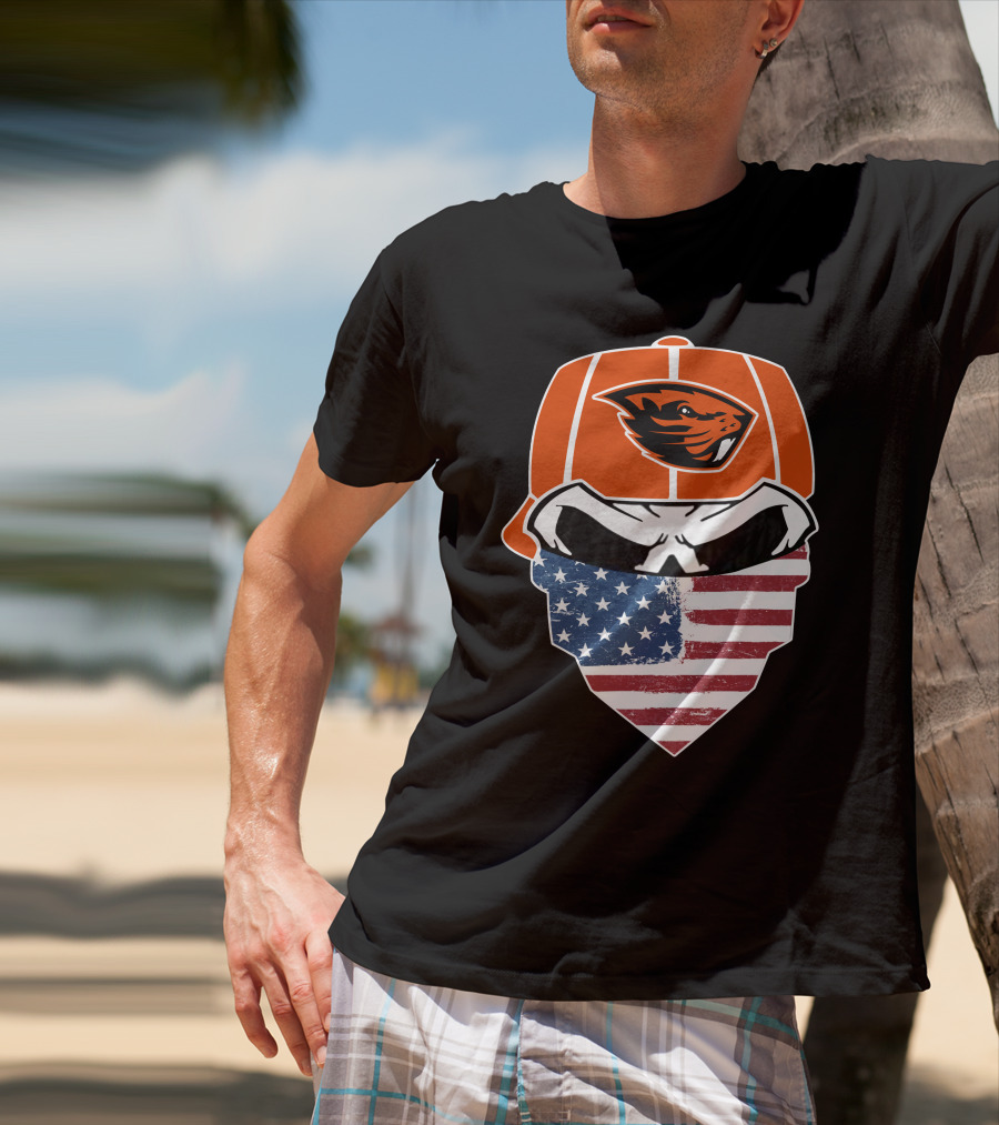 Oregon State Beavers Skull American Flag Bandana T-Shirt