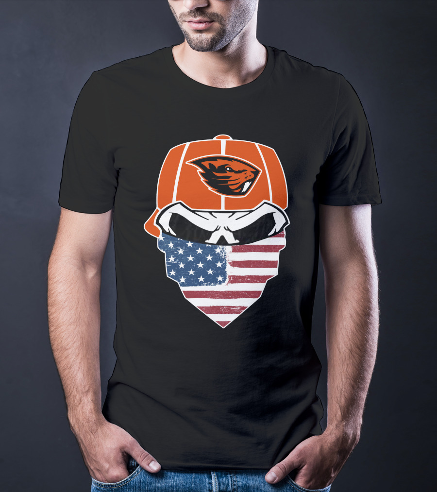 Oregon State Beavers Skull American Flag Bandana T-Shirt