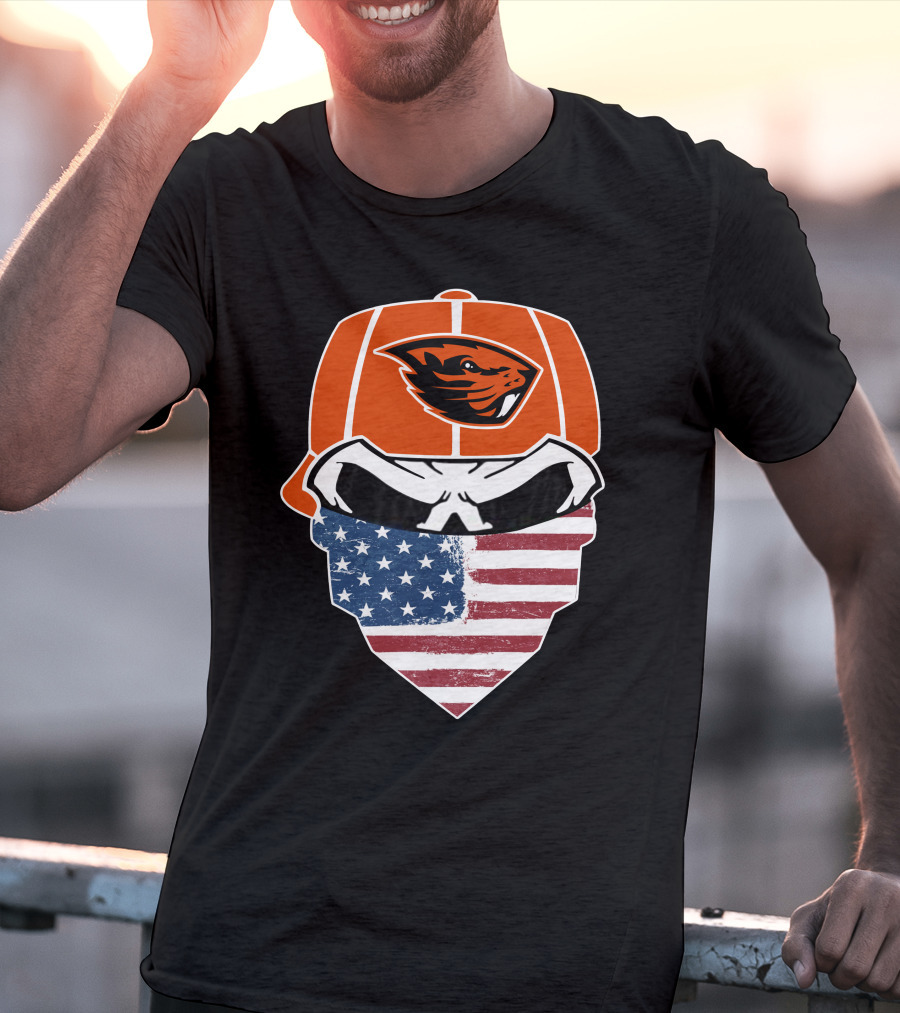Oregon State Beavers Skull American Flag Bandana T-Shirt