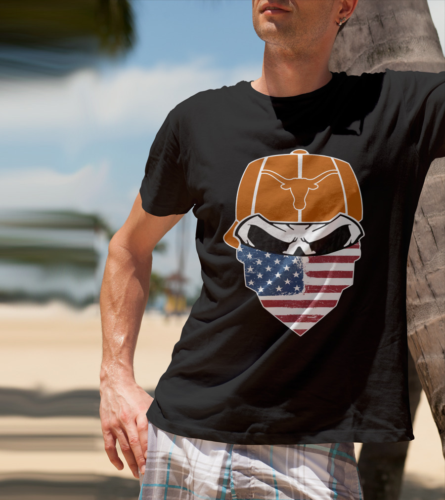 Texas Longhorns Skuls American Flag Bandana T-Shirt