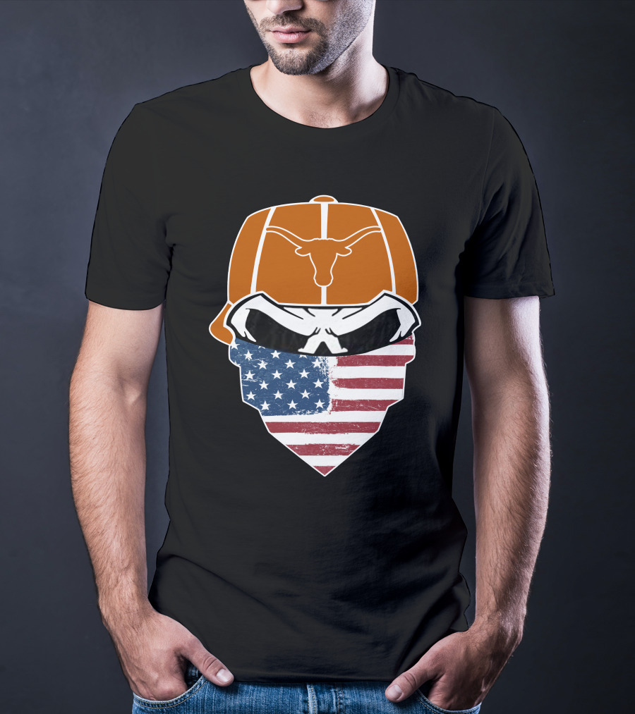 Texas Longhorns Skuls American Flag Bandana T-Shirt
